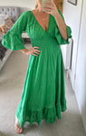 Green Broderie Anglaise Frill Sleeve Dress
