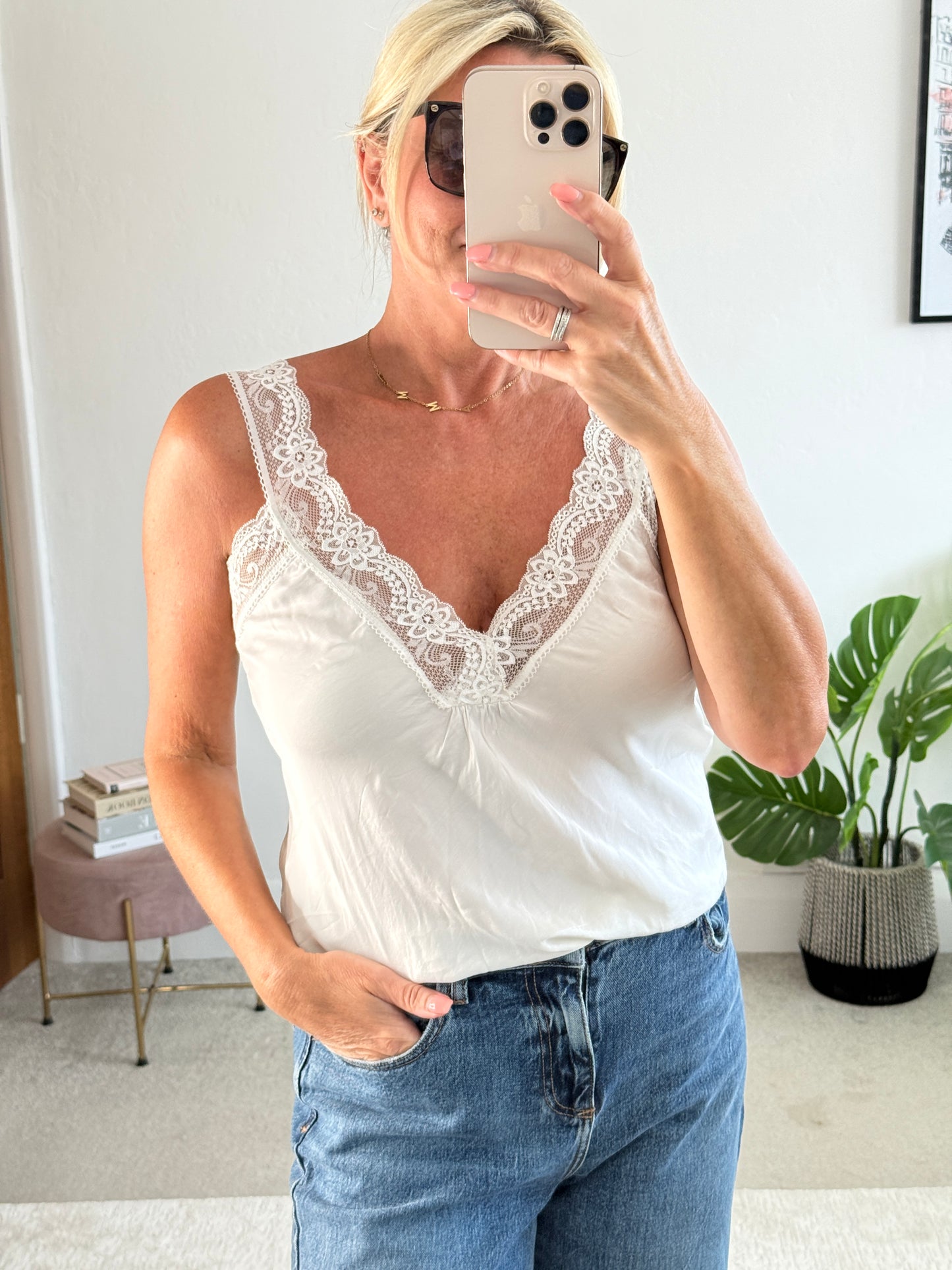 Cream Satin/Lace Cami Top