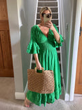 Green Broderie Anglaise Frill Sleeve Dress
