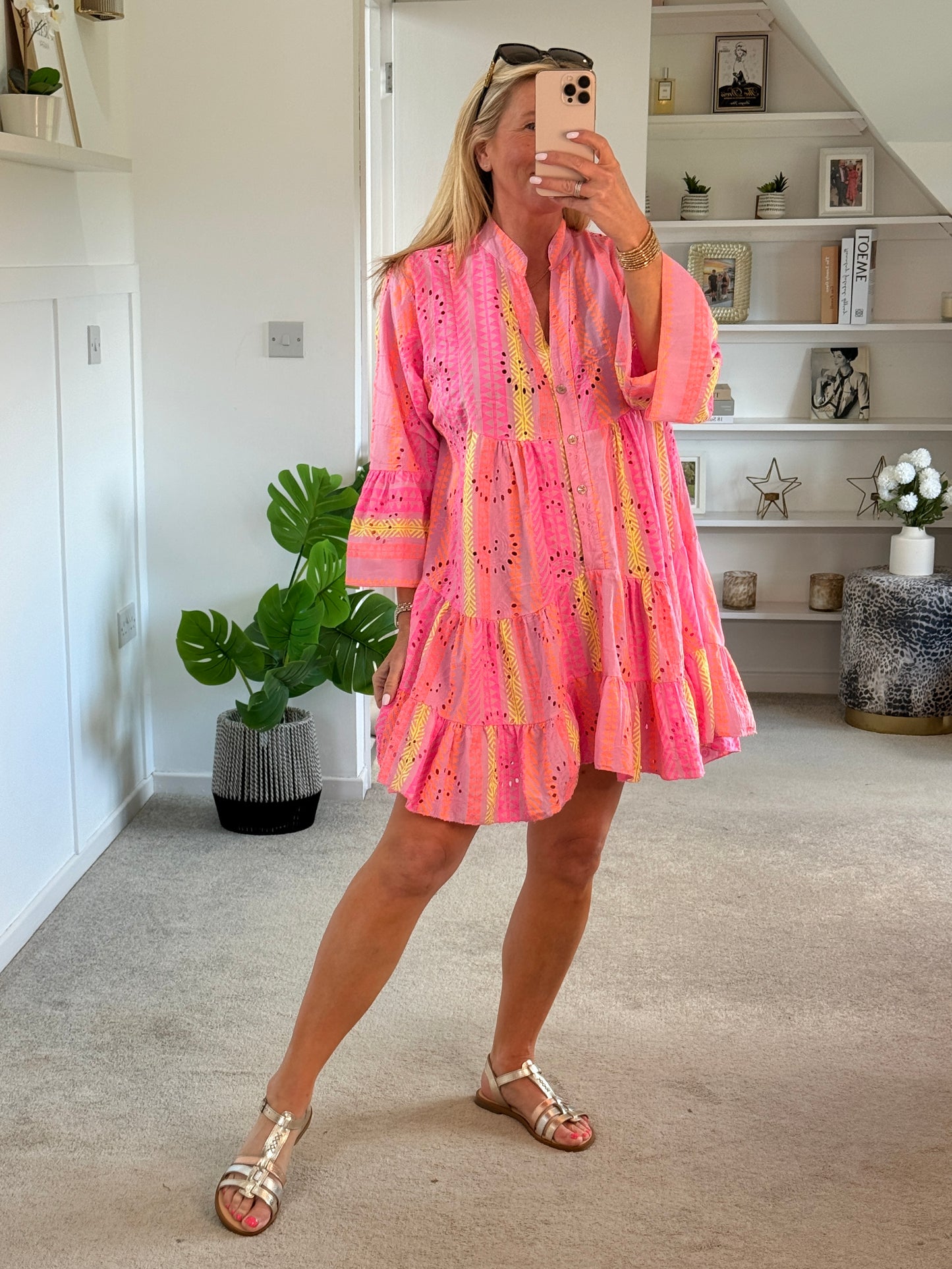 Neon Aztec Broderie Anglaise Summer Dress