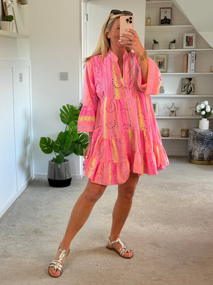 Neon Aztec Broderie Anglaise Summer Dress