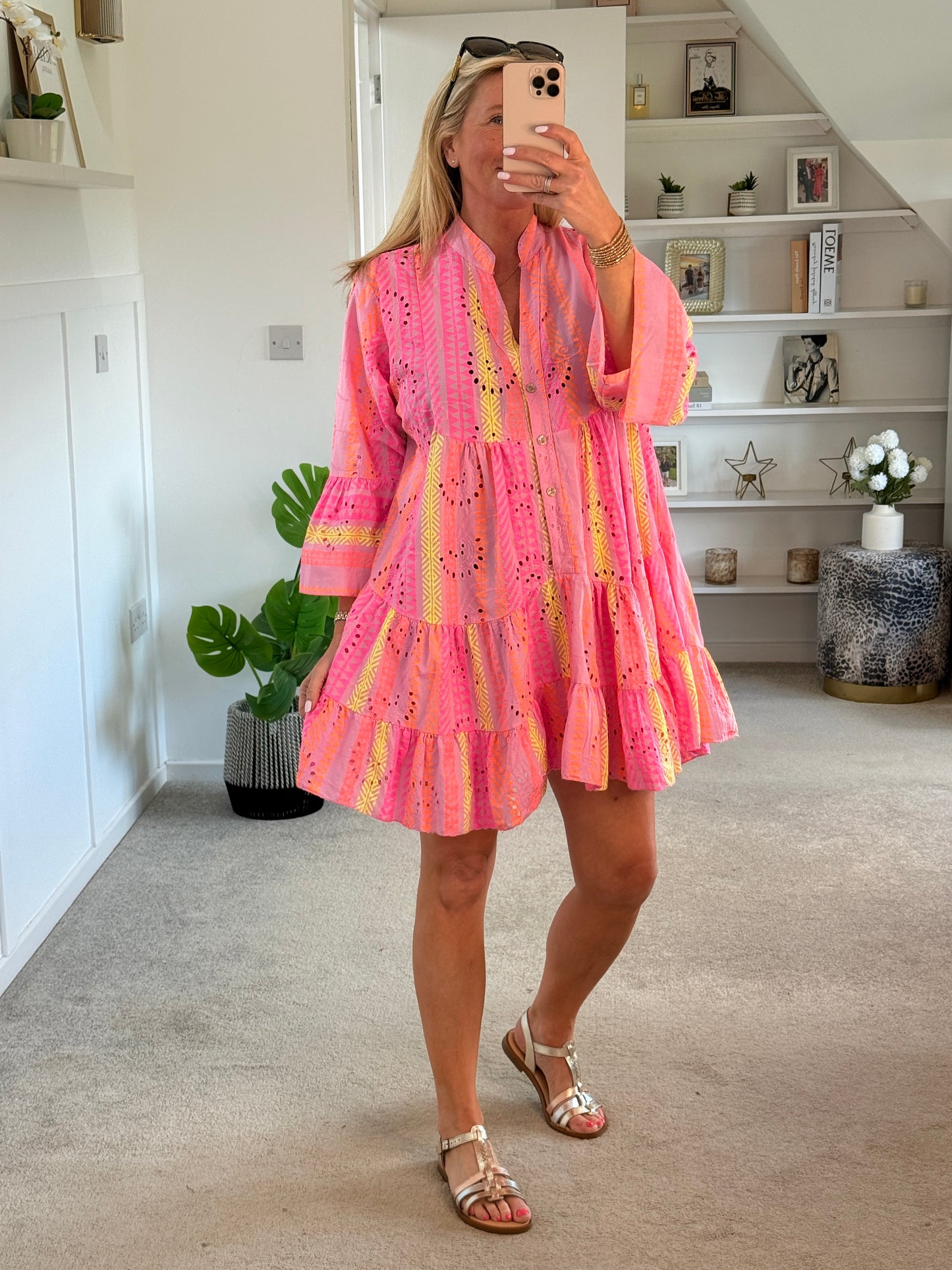 Neon Aztec Broderie Anglaise Summer Dress