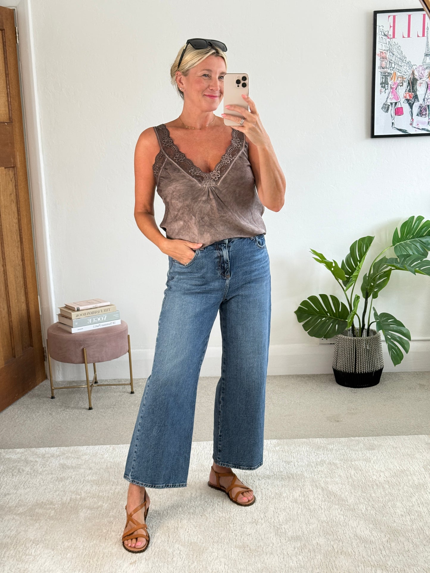 Light Navy Satin/Lace Cami Top