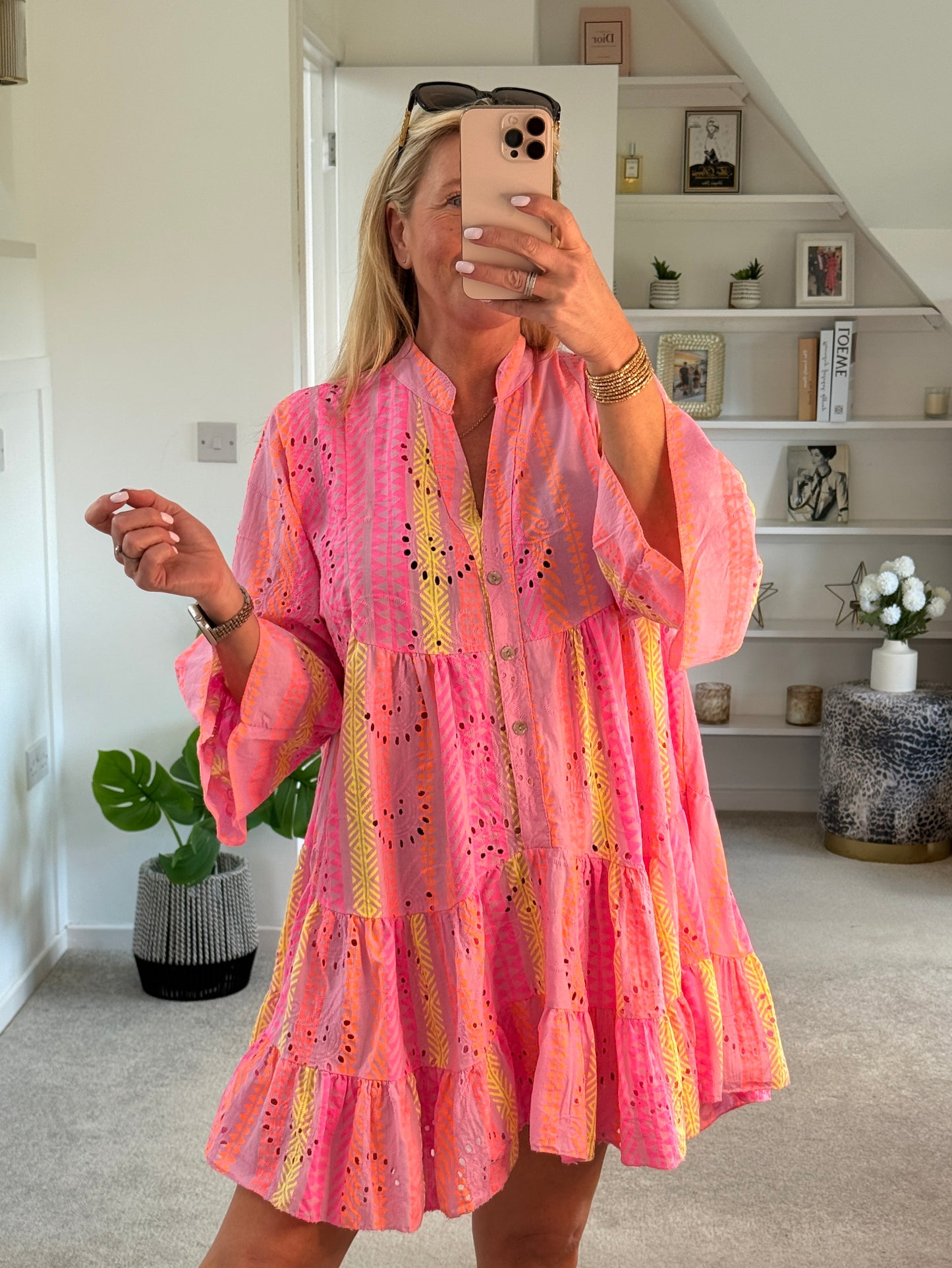 Neon Aztec Broderie Anglaise Summer Dress