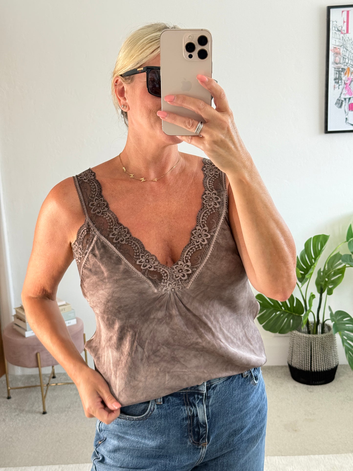 Chocolate Satin/Lace Cami Top