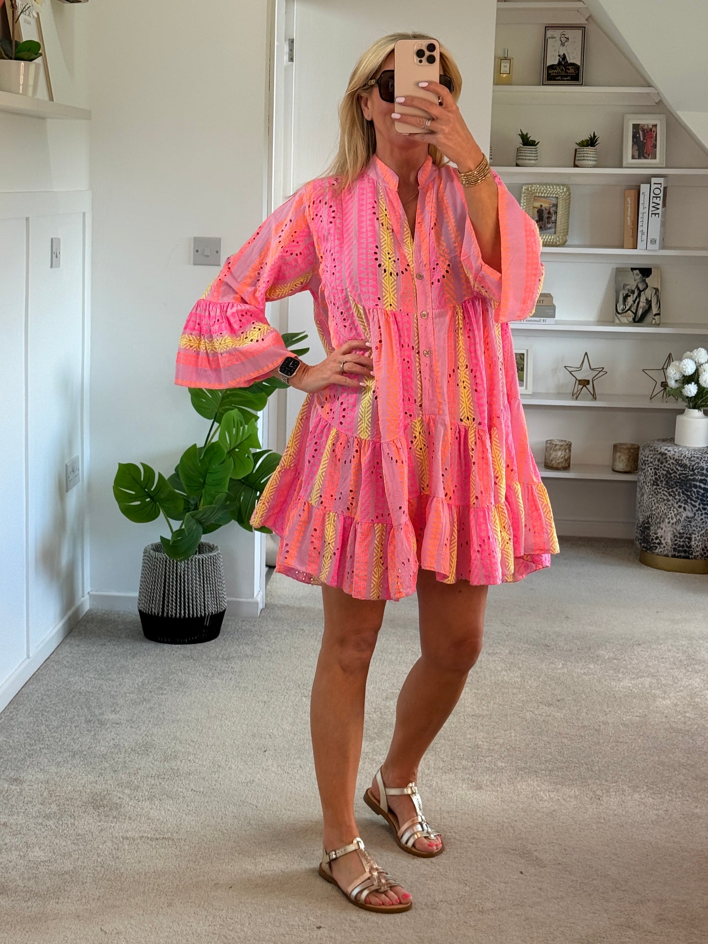 Neon Aztec Broderie Anglaise Summer Dress