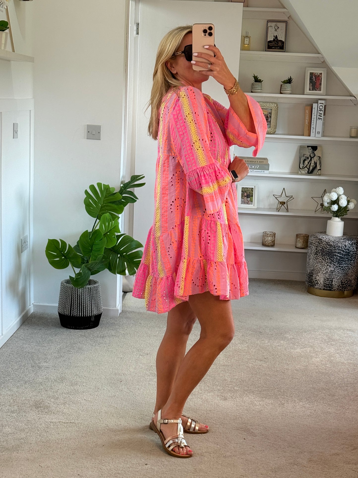 Neon Aztec Broderie Anglaise Summer Dress