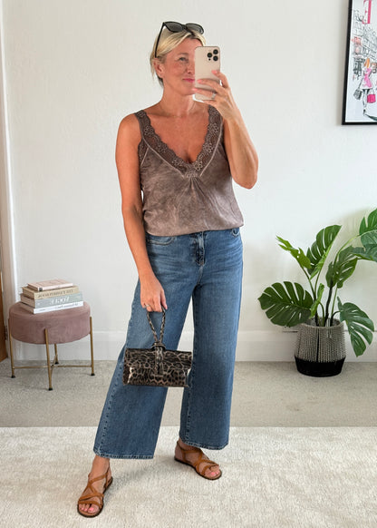 Chocolate Satin/Lace Cami Top