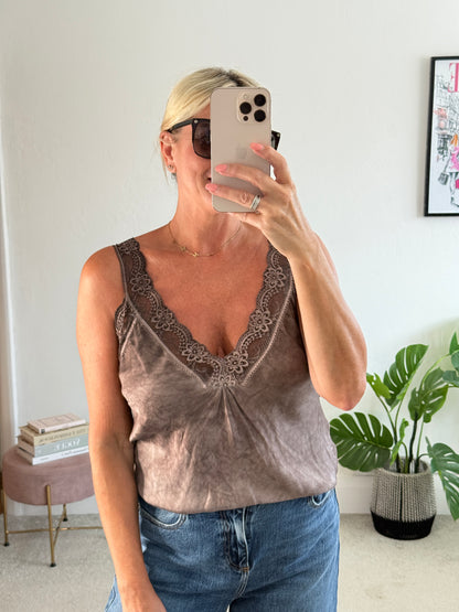 Chocolate Satin/Lace Cami Top