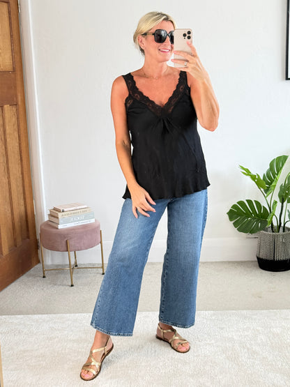 Black Satin/Lace Cami Top