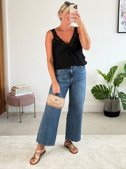 Black Satin/Lace Cami Top