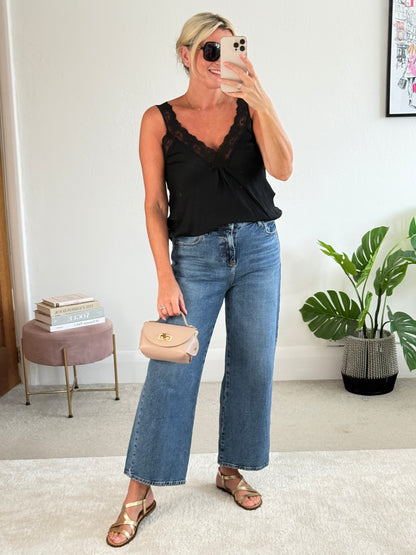 Black Satin/Lace Cami Top