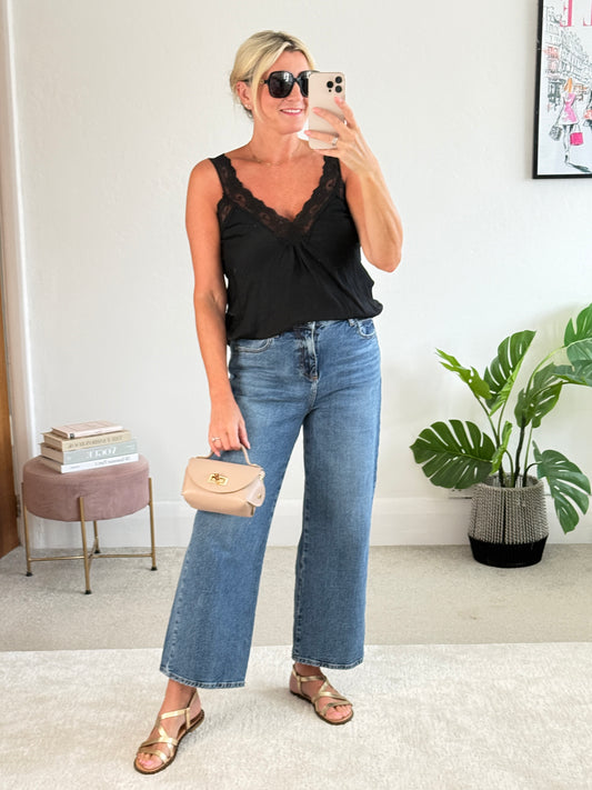 Black Satin/Lace Cami Top
