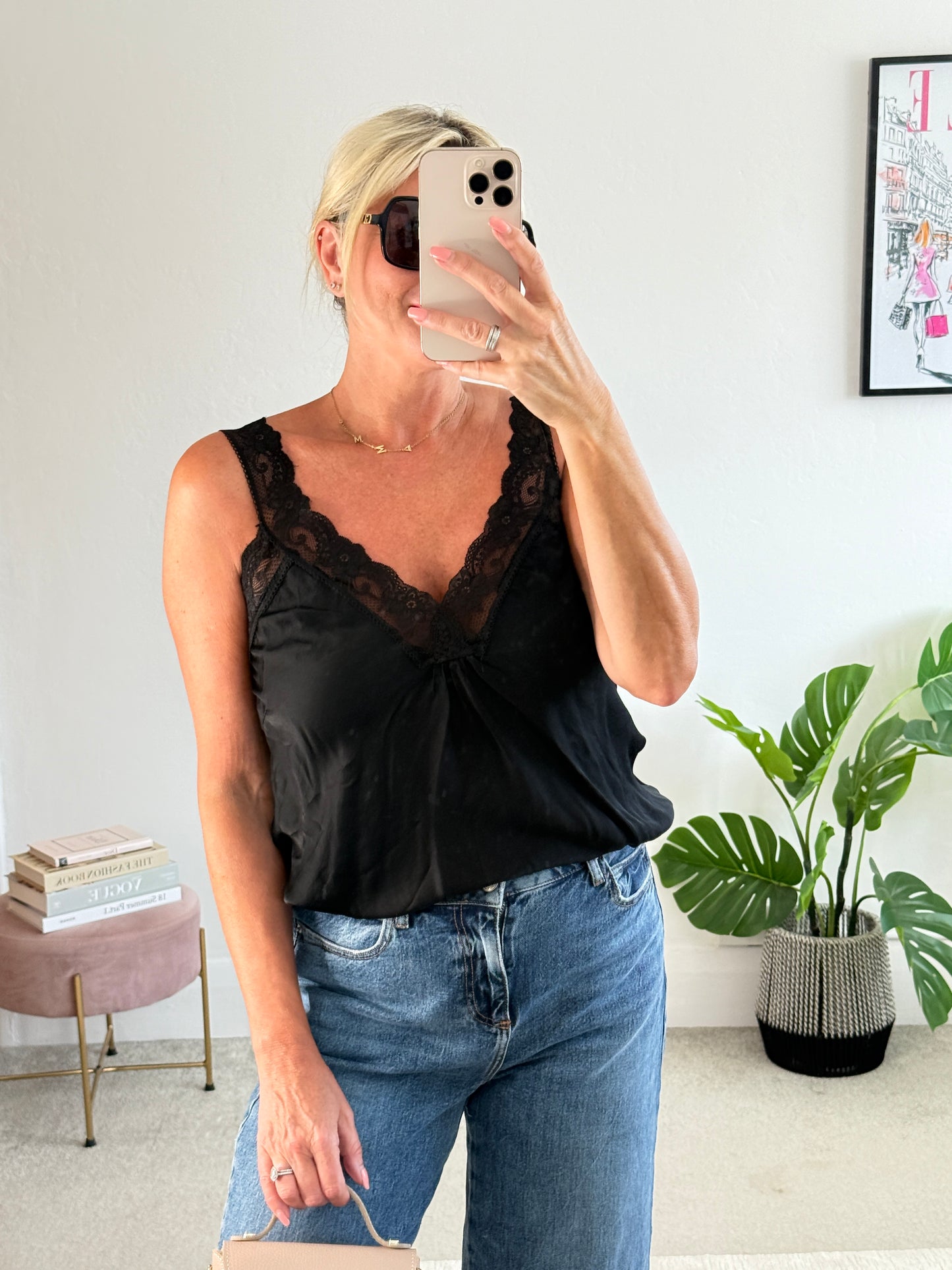 Black Satin/Lace Cami Top