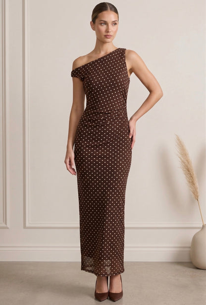 Black Polka Dot One Shoulder Dress
