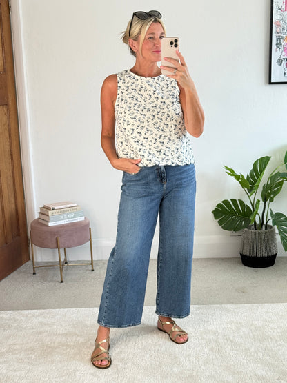 Navy Floral Scallop Edge Top