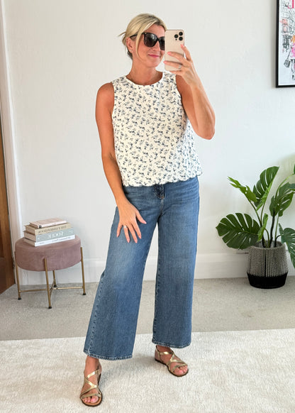 Navy Floral Scallop Edge Top