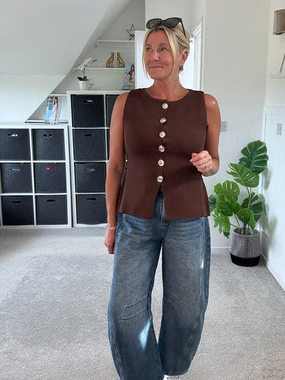Chocolate Waistcoat with Gold Buttons