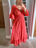 Coral Broderie Anglaise Frill Sleeve Dress