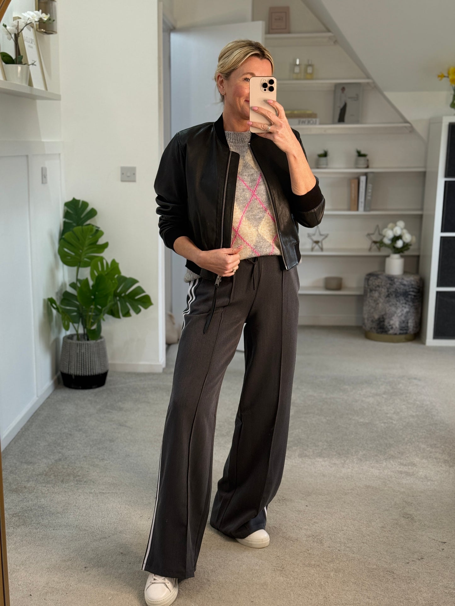 Grey/Pink Argyle Round Neck Tank Top