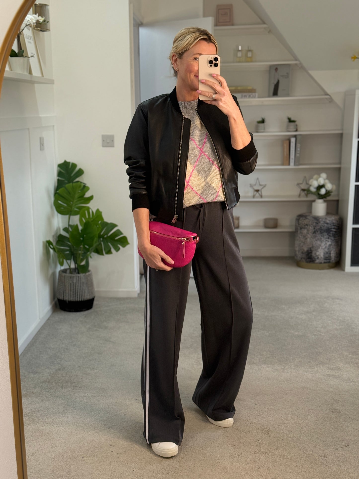 Grey/Pink Argyle Round Neck Tank Top