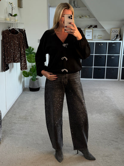 Grey Palone Glitter Barrel Leg Jeans