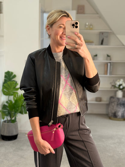 Grey/Pink Argyle Round Neck Tank Top