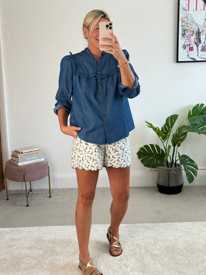 Denim Frill Detail Blouse