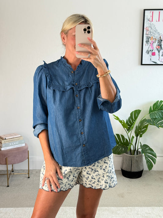 Denim Frill Detail Blouse