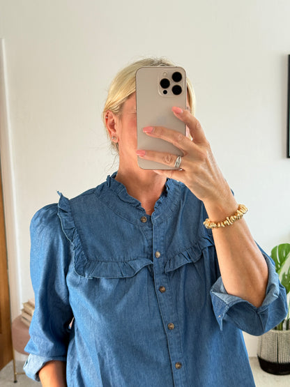 Denim Frill Detail Blouse