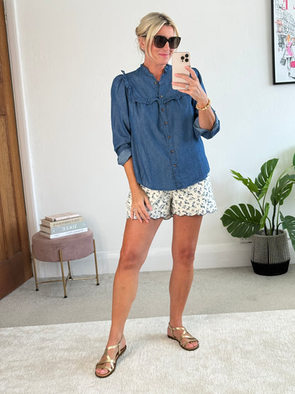 Denim Frill Detail Blouse
