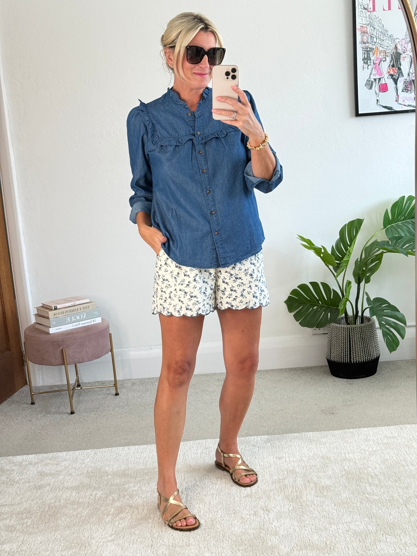 Denim Frill Detail Blouse