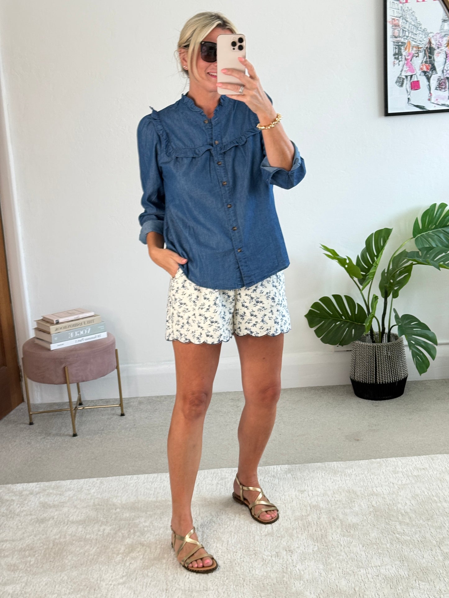 Denim Frill Detail Blouse