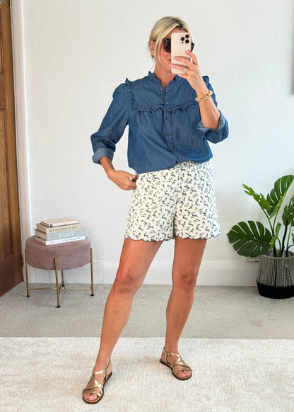 Denim Frill Detail Blouse