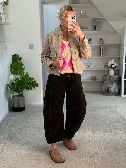 Beige/Pink Argyle V Neck Tank Top