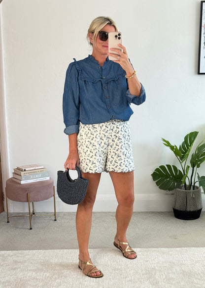 Denim Frill Detail Blouse