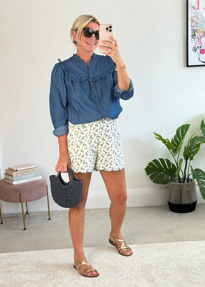 Denim Frill Detail Blouse