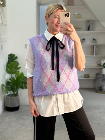 Lilac/Pink Argyle Round Neck Tank Top