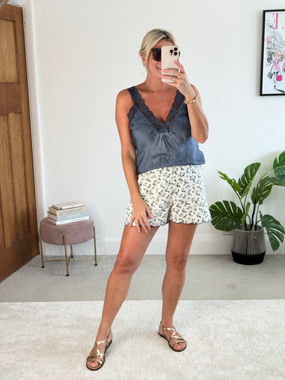Light Navy Satin/Lace Cami Top
