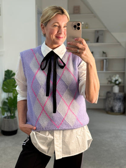 Lilac/Pink Argyle Round Neck Tank Top