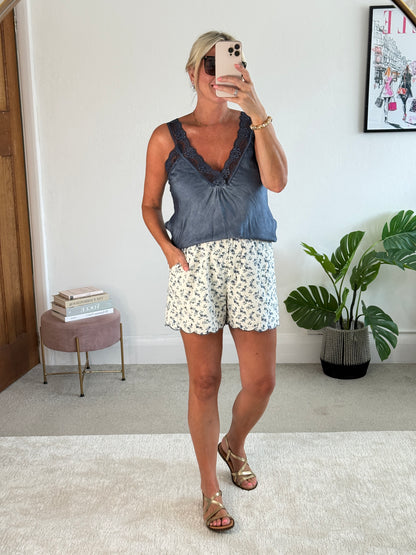 Light Navy Satin/Lace Cami Top