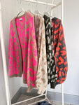 Neon Pink/Oatmeal Leopard Cardigan