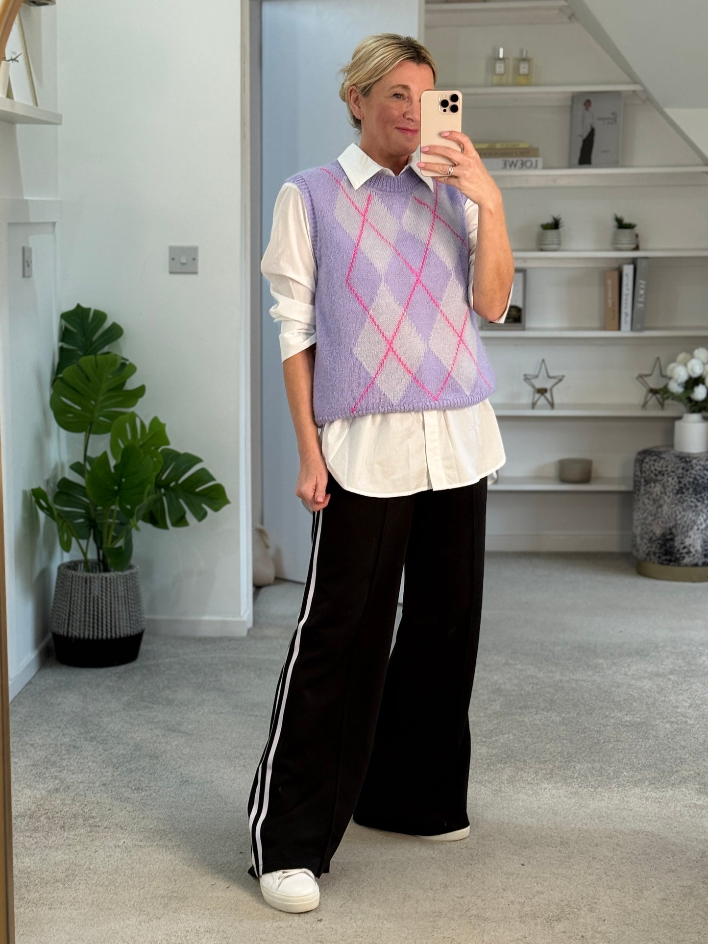 Lilac/Pink Argyle Round Neck Tank Top