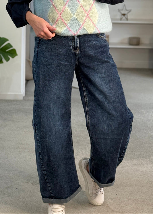 Dark Denim Barrel Leg Jeans