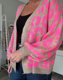 Neon Pink/Oatmeal Leopard Cardigan