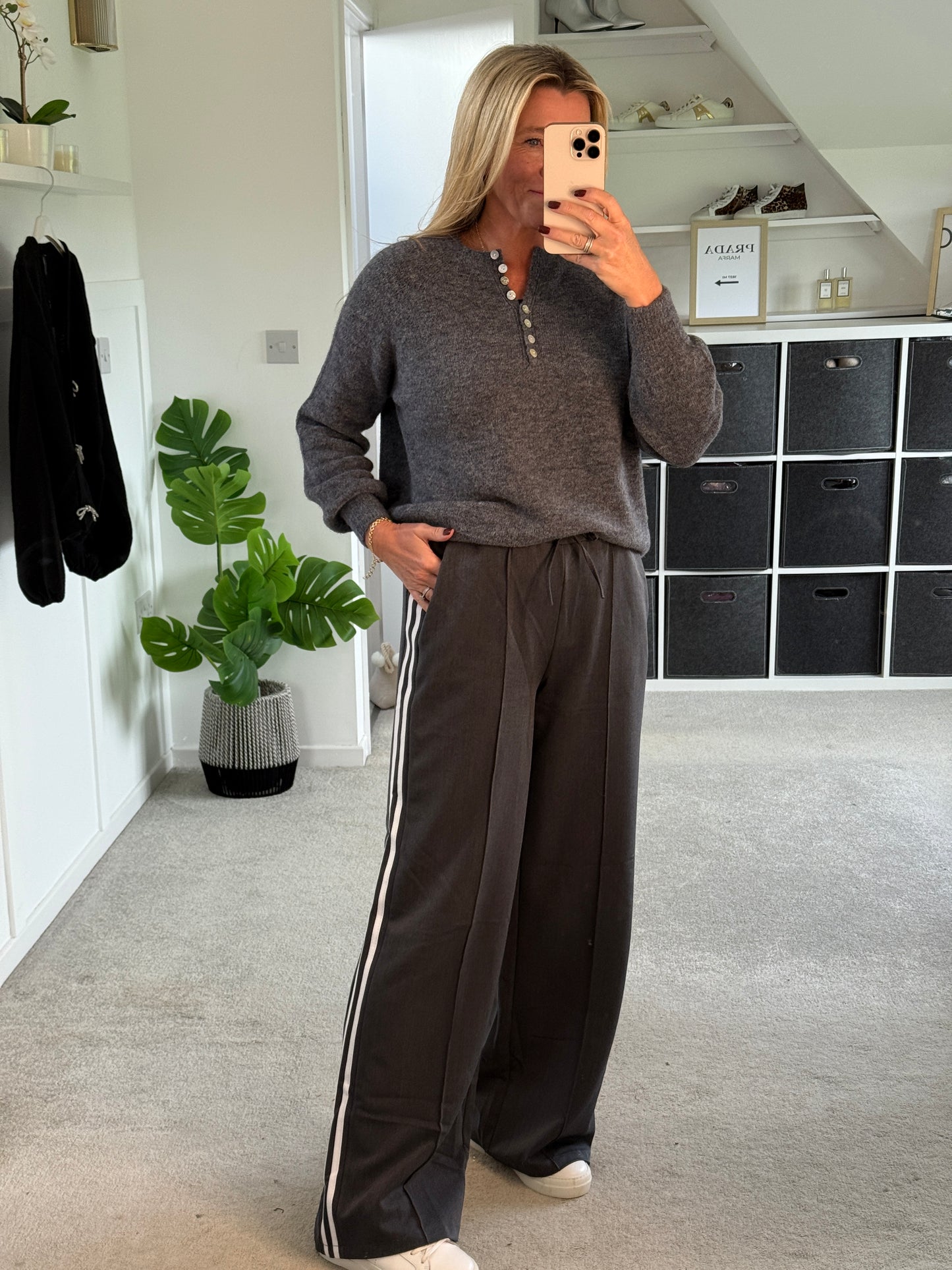 Grey Alpaca Mix Button Jumper