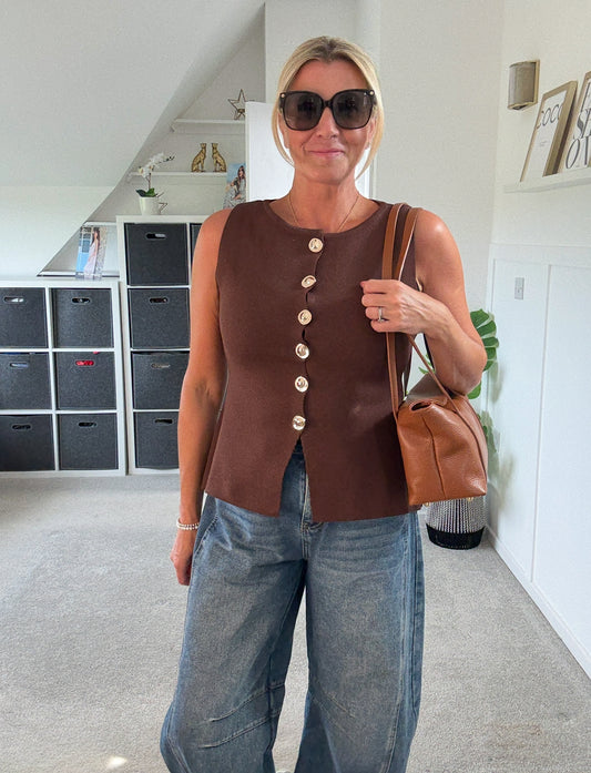 Chocolate Waistcoat with Gold Buttons