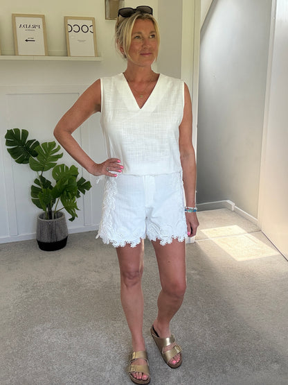 White Cotton Crochet Detail Co Ord
