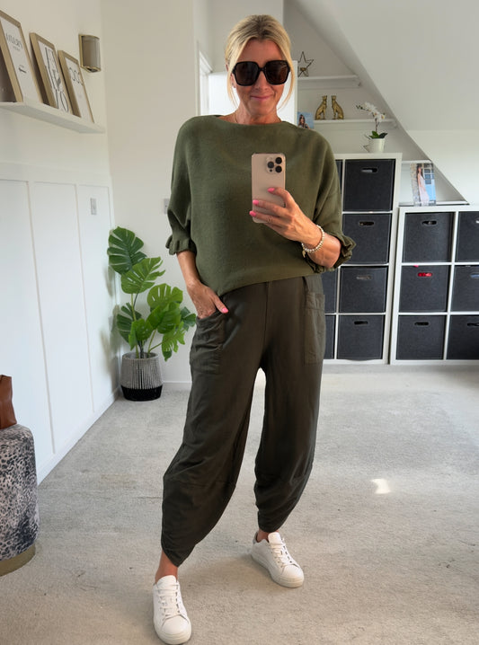 Dark Khaki Slim Barrel Cargo Joggers