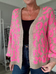 Neon Pink/Oatmeal Leopard Cardigan